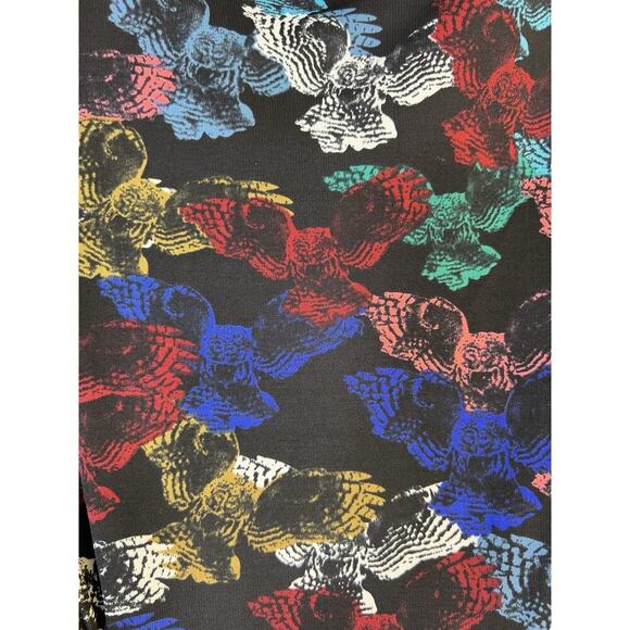 Ingenue London Dress Stretchy Long Sleeve Ruched Detail Black Owl Print Sz 4 - Picture 4 of 15